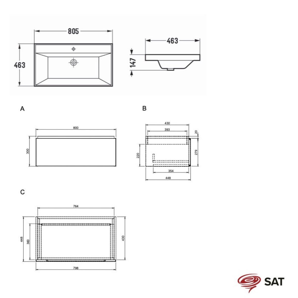 SATFEEL80DMU4 SAT Feel 80 x 46 cm umivalnik z omarico