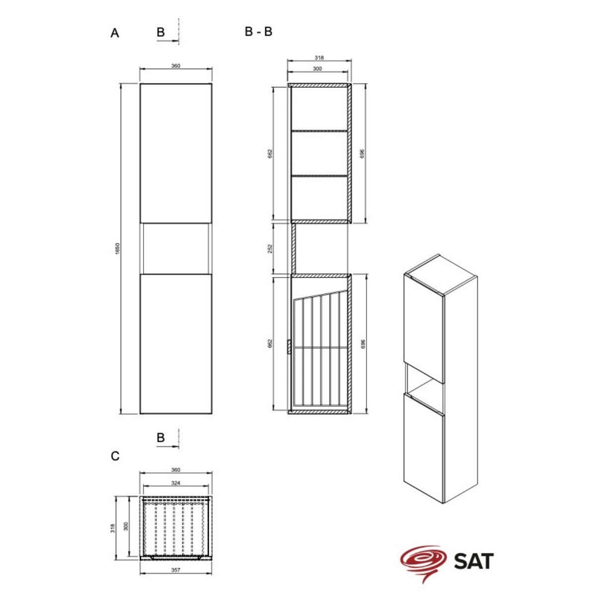 SATFEELV36DMK SAT Feel 165 x 36 x 32 cm visoka stranska omarica s košem za perilo