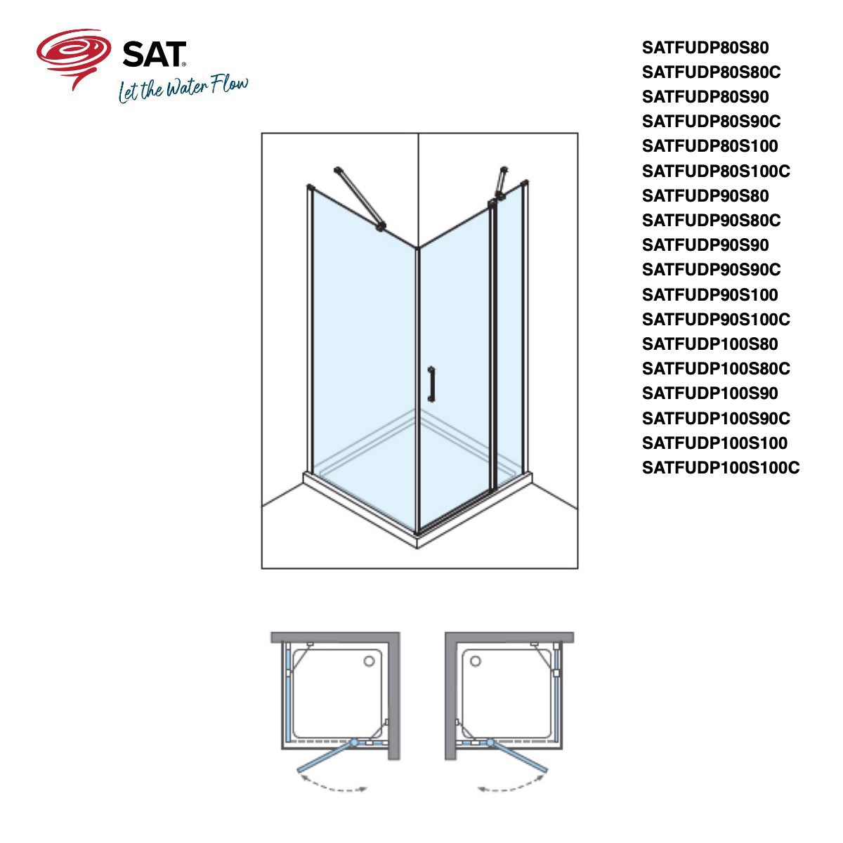 SATFUDP100S100 SAT Fusion 100 x 100 kvadratna tuš kabina