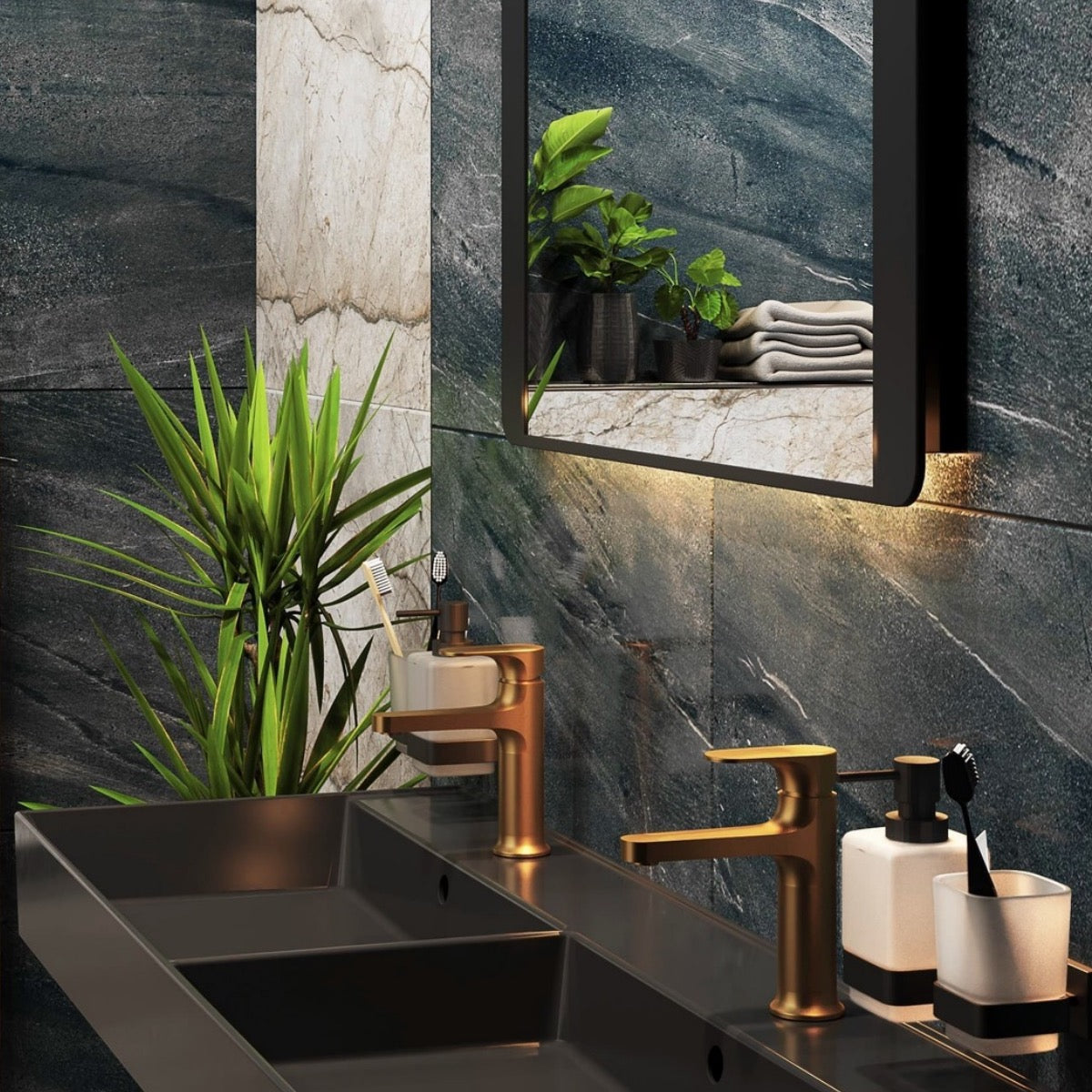 SATINF212046BKM SAT Infinitio 120 x 46,5 cm dvojni keramični umivalnik z 2 odprtinama črni