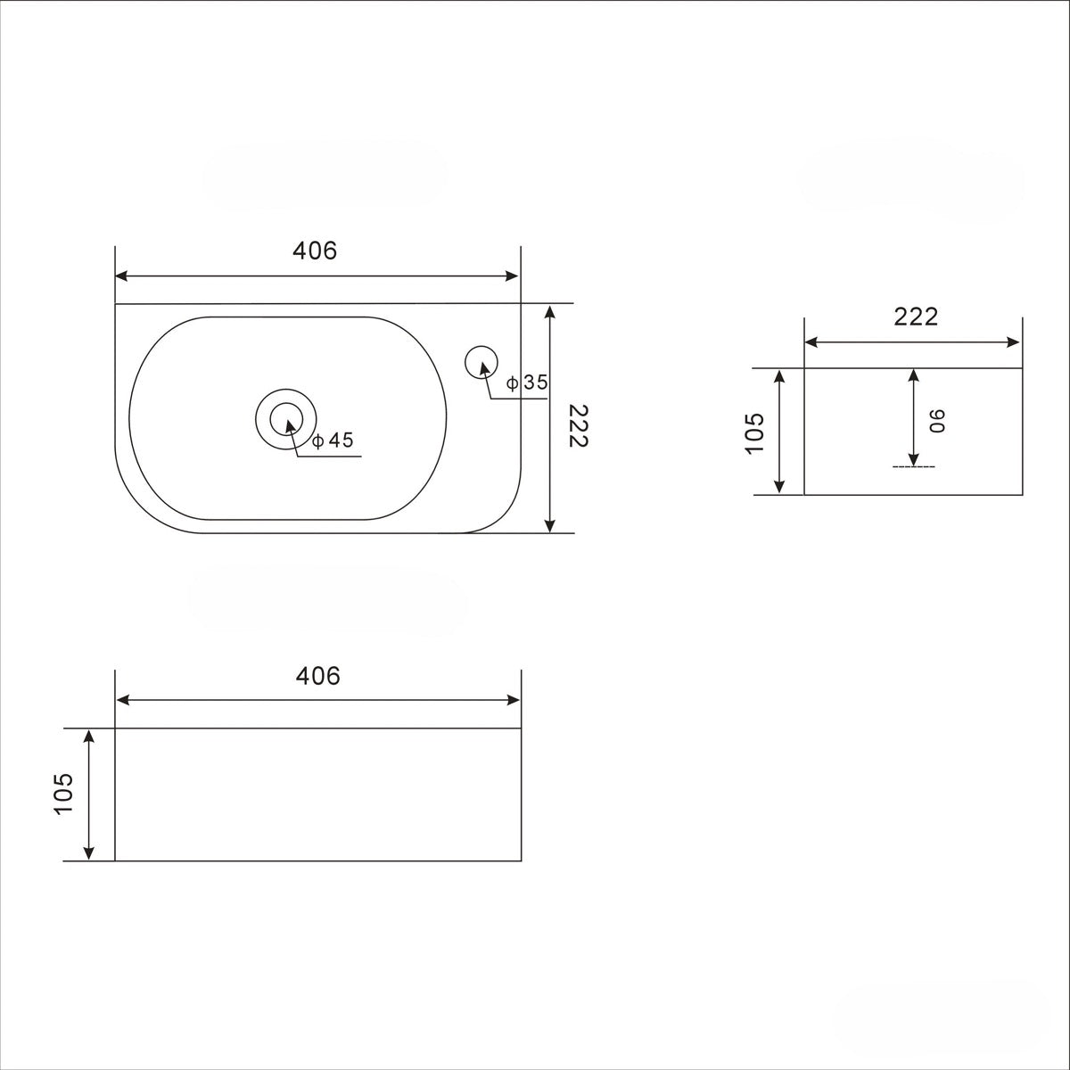 SATINF4021DBLM SAT Infinitio 40 x 21,5 cm pravokotni stenski keramični umivalnik