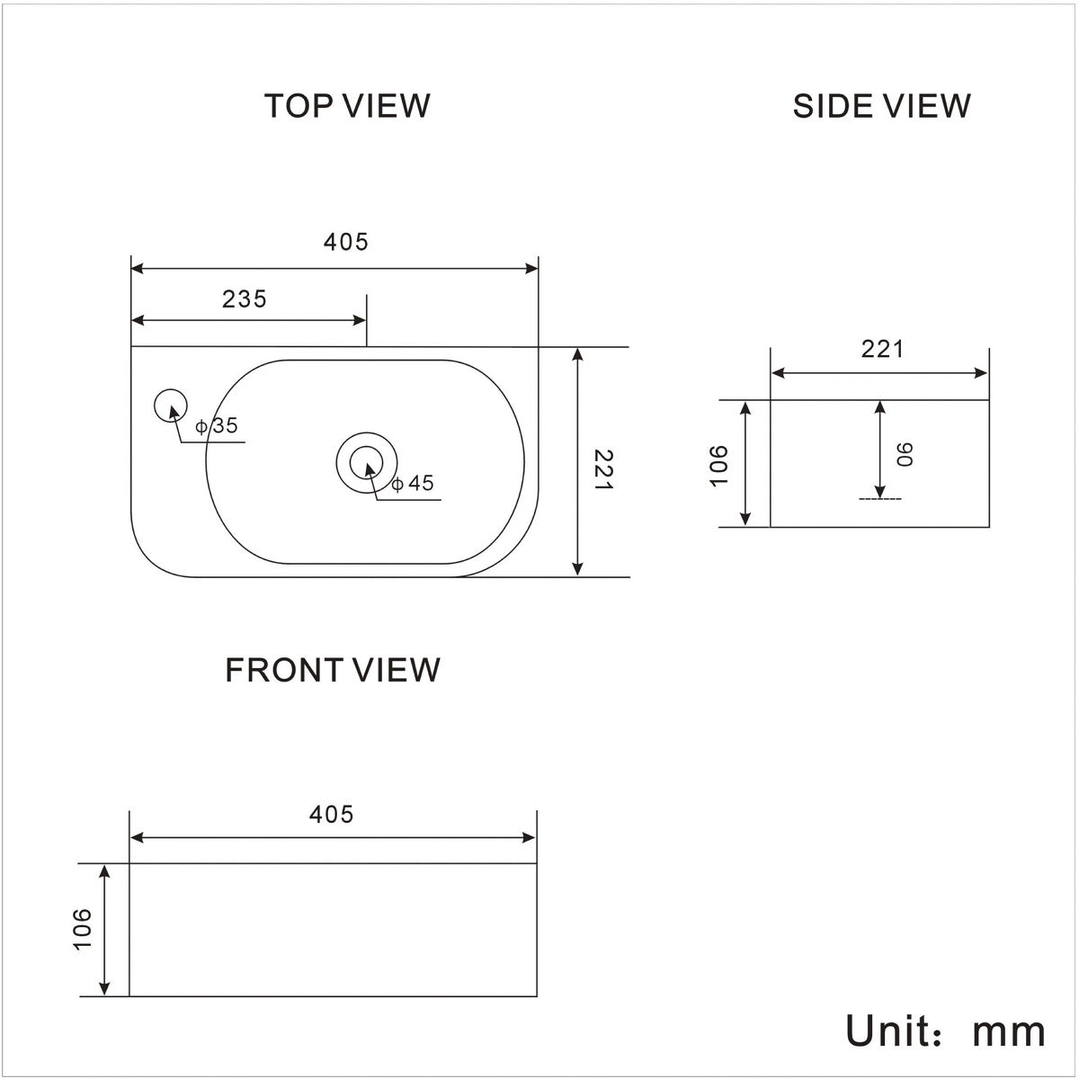 SATINF4021L SAT Infinitio 40 x 21,5 cm pravokotni stenski keramični umivalnik