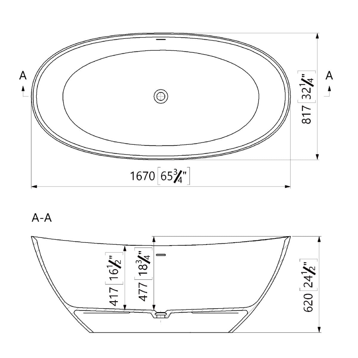 SATPA1670 SAT Paula samostostoječa kopalna kad 167 x 81,8 iz litega marmorja