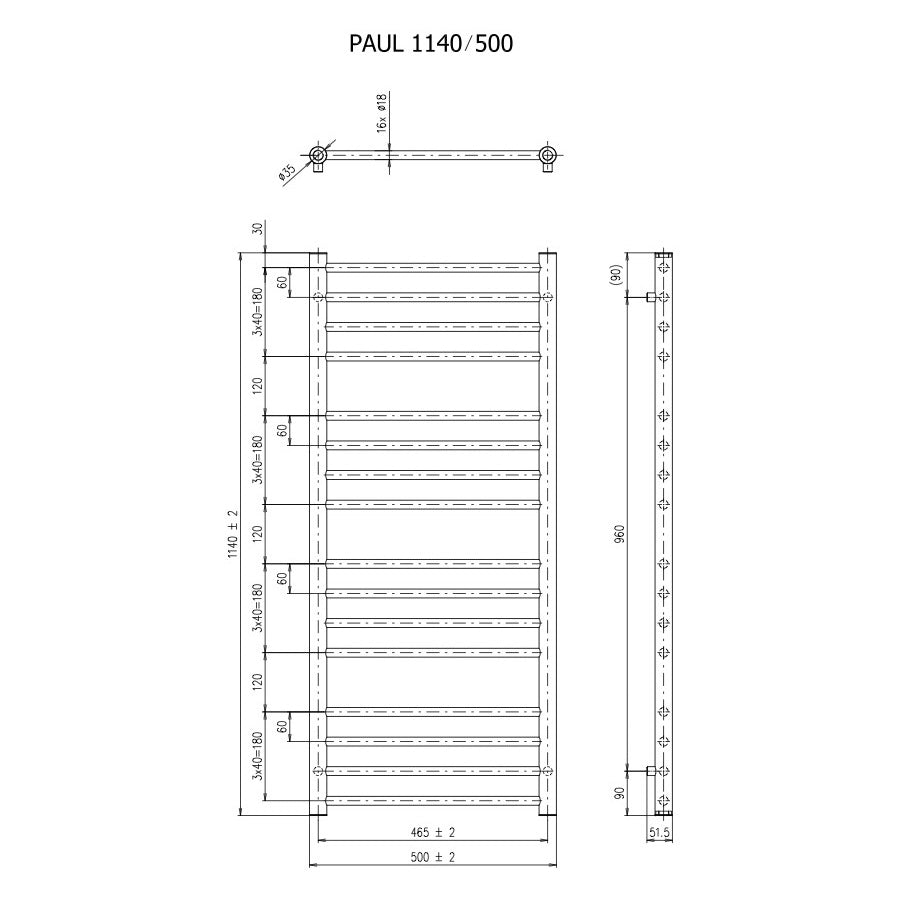 SATRAPA1140500BL SAT Paul 50 cm x 114 cm kopalniški radiator univerzalni