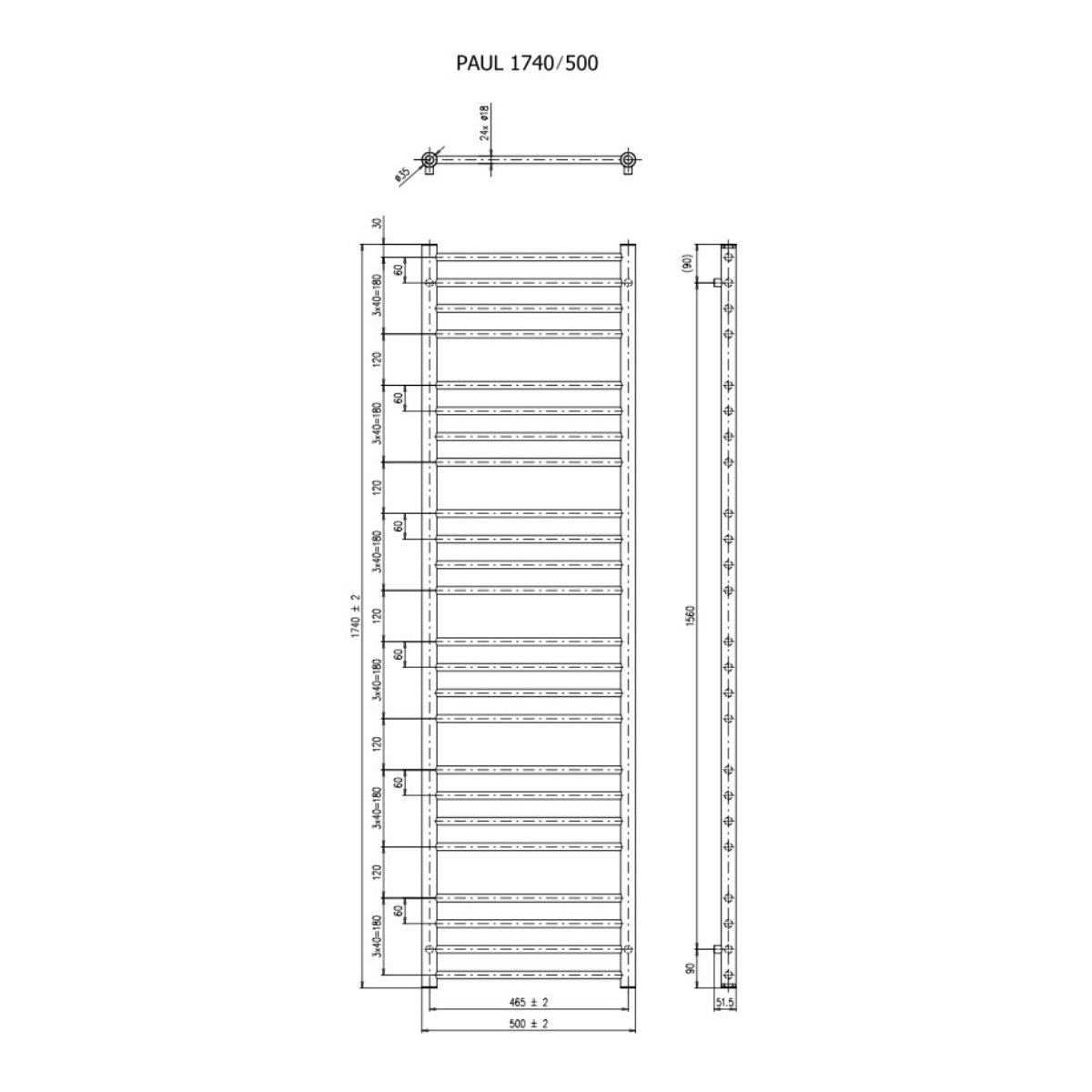SATRAPA1740500 SAT Paul 50 cm x 174 cm kopalniški radiator univerzalni