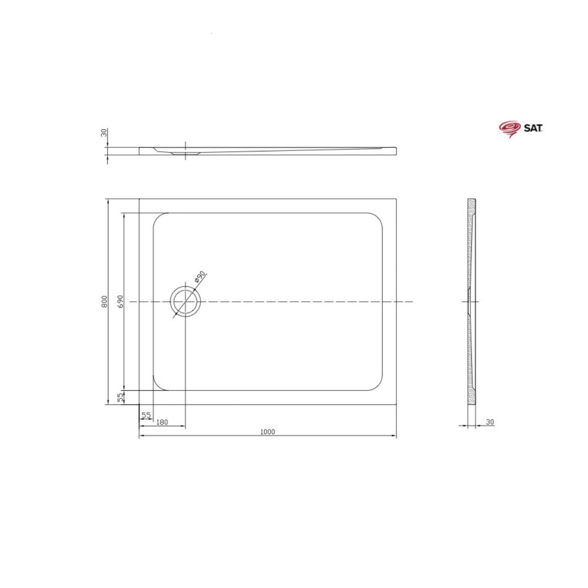 SATSVPRO10080 SAT Project 100 x 80 cm pravokotna tuš kad iz litega marmorja