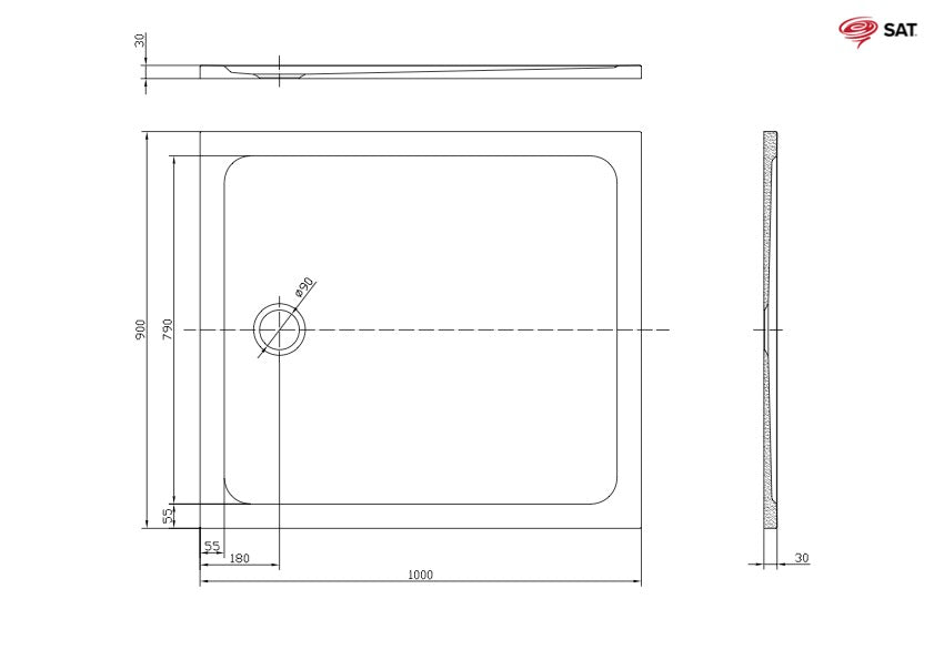 SATSVPRO10090 SAT Project 100 x 90 cm pravokotna tuš kad iz litega marmorja