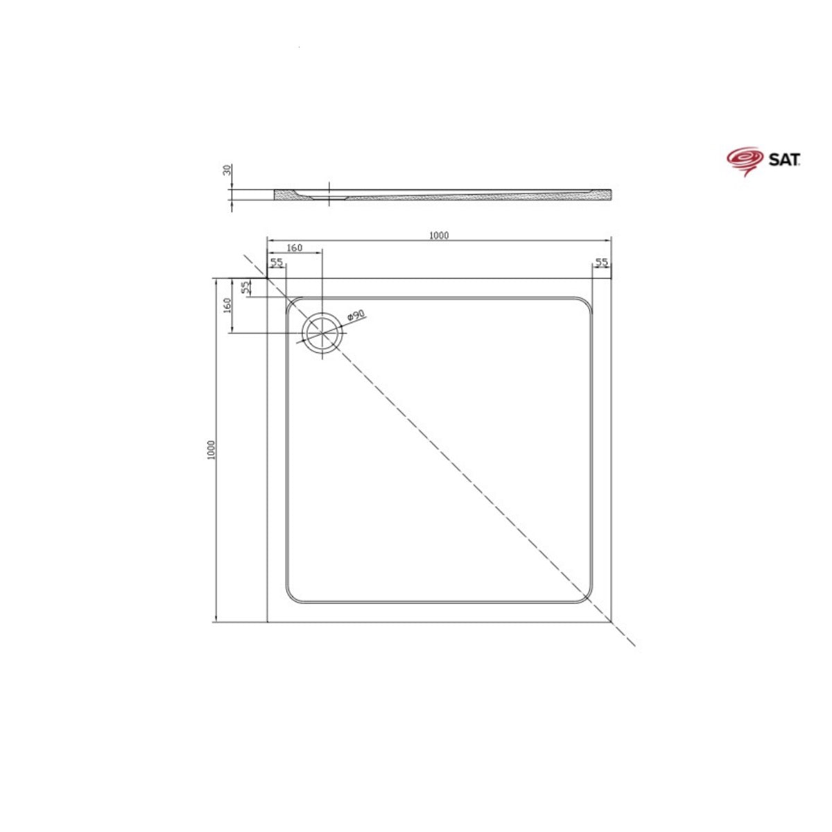 SATSVPRO100Q SAT Project 100 x 100 cm kvadratna tuš kad iz litega marmorja