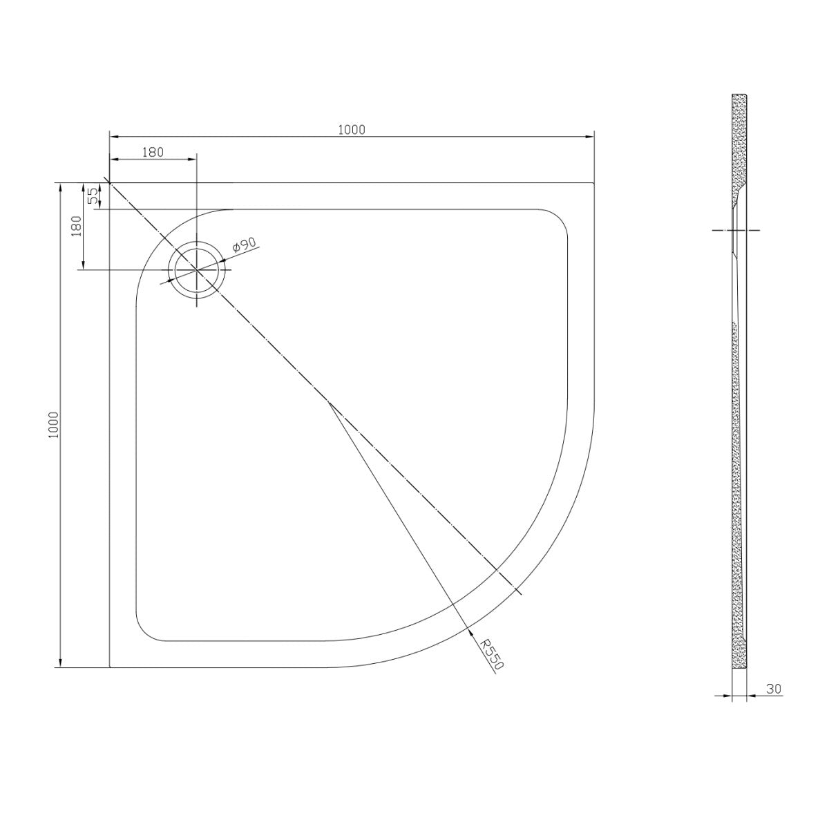 SATSVPRO100S SAT Project 100 x 100 cm polkrožna tuš kad iz litega marmorja