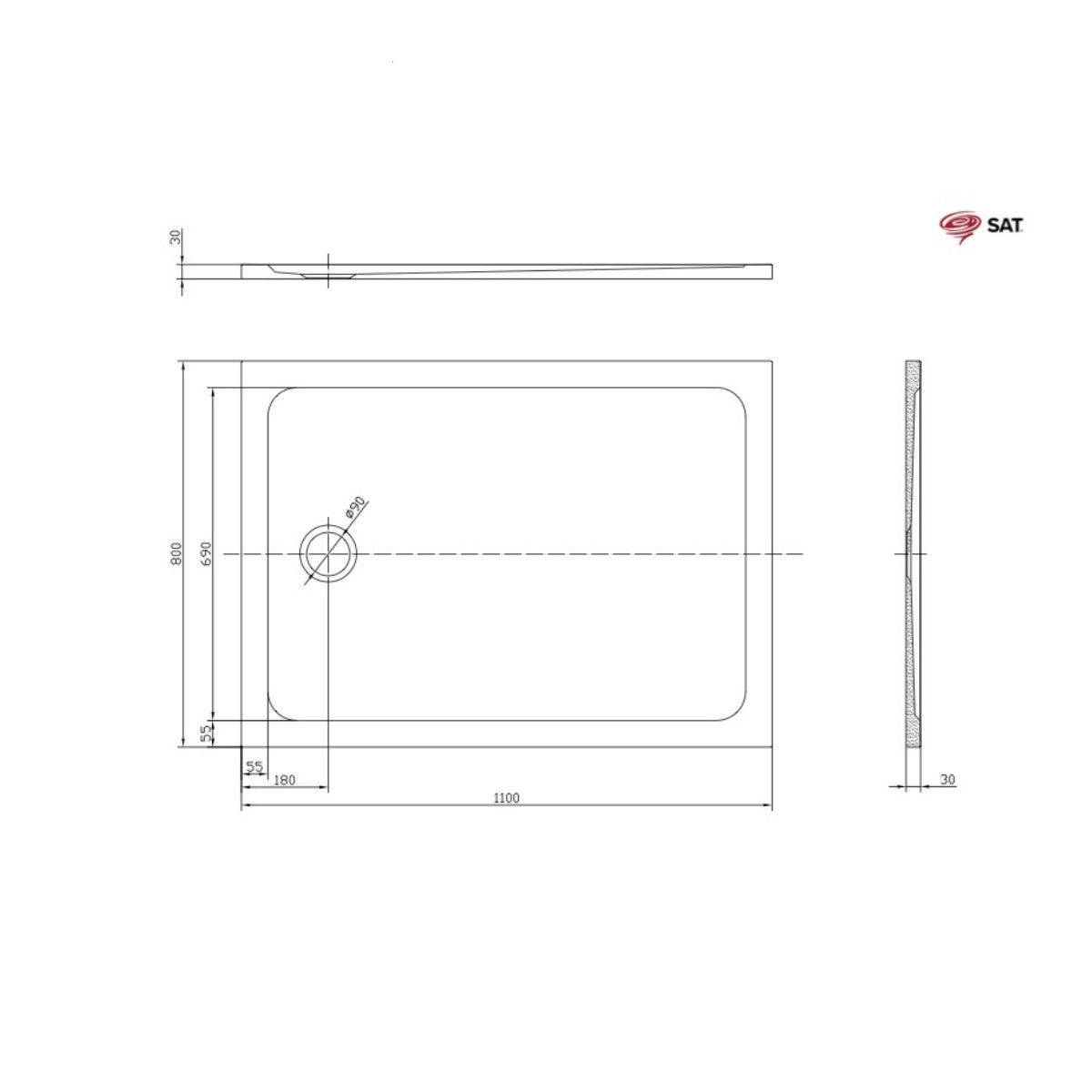 SATSVPRO11080 SAT Project 110 x 80 cm pravokotna tuš kad iz litega marmorja