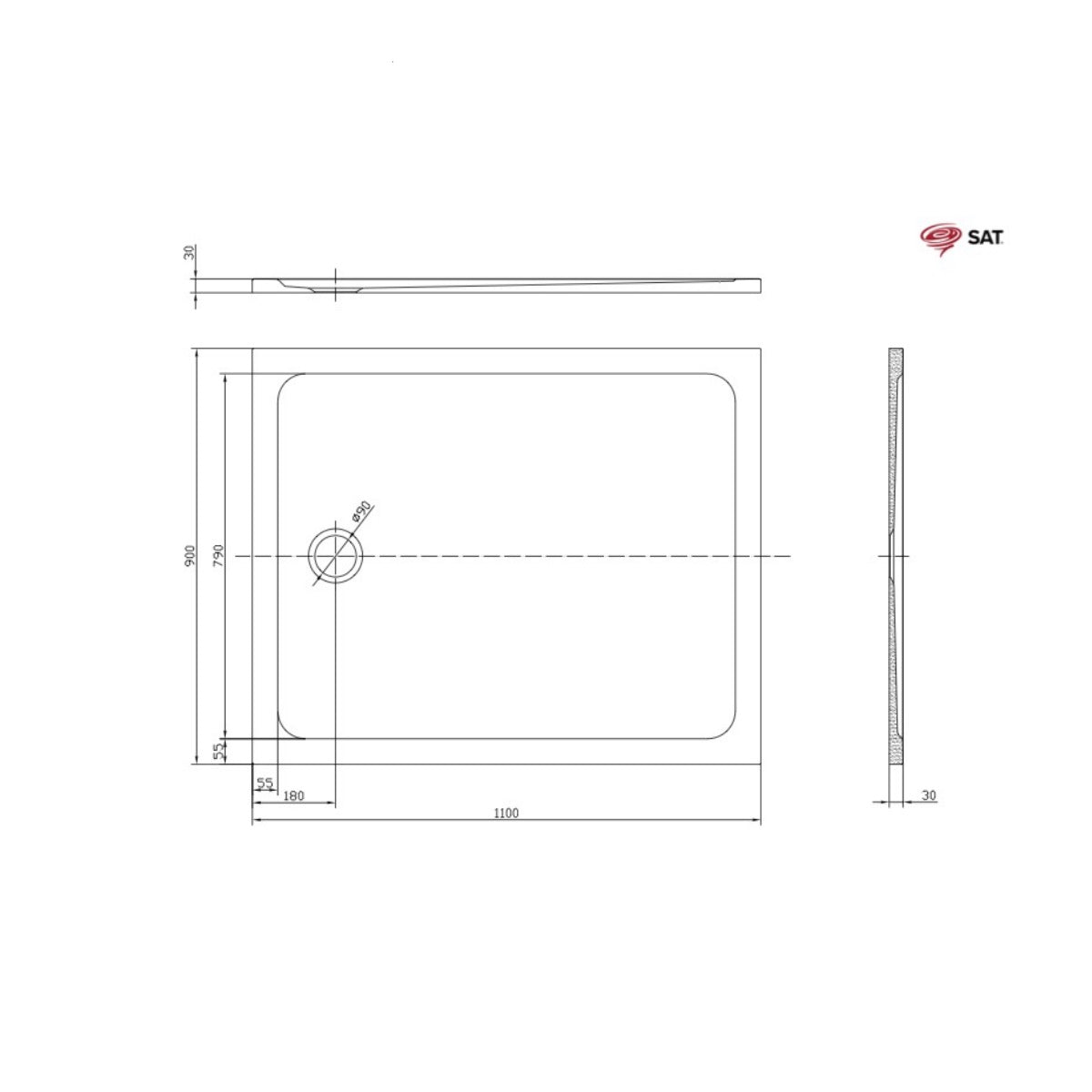 SATSVPRO11090 SAT Project 110 x 90 cm pravokotna tuš kad iz litega marmorja