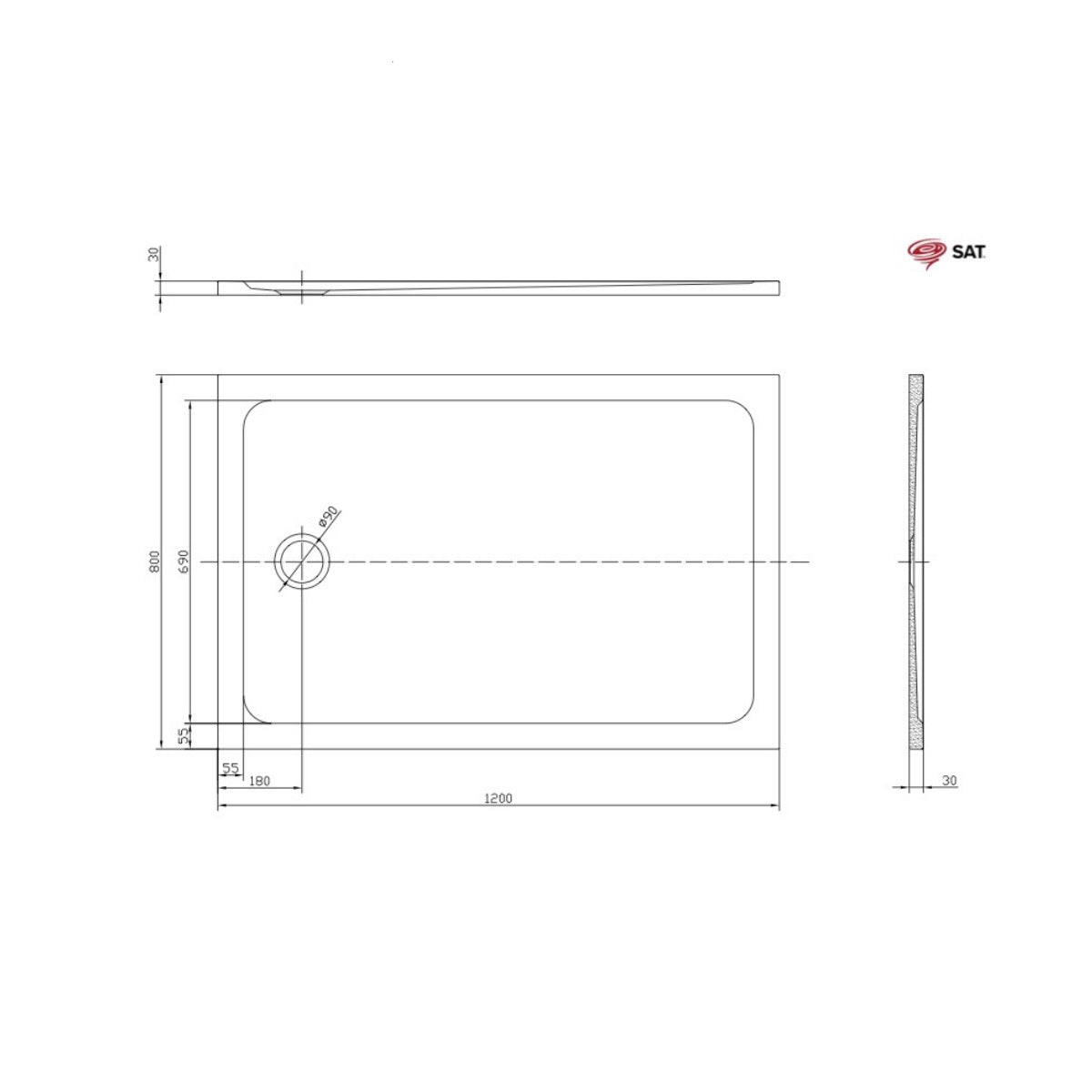 SATSVPRO12080 SAT Project 120 x 80 cm pravokotna tuš kad iz litega marmorja
