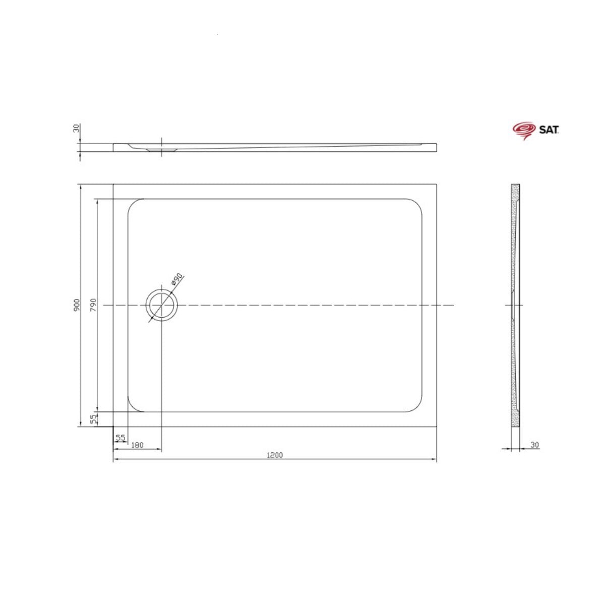SATSVPRO12090 SAT Project 120 x 90 cm pravokotna tuš kad iz litega marmorja