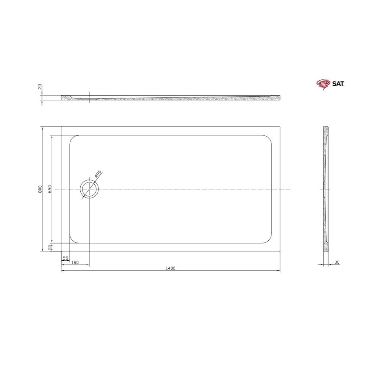 SATSVPRO14080 SAT Project 140 x 80 cm pravokotna tuš kad iz litega marmorja