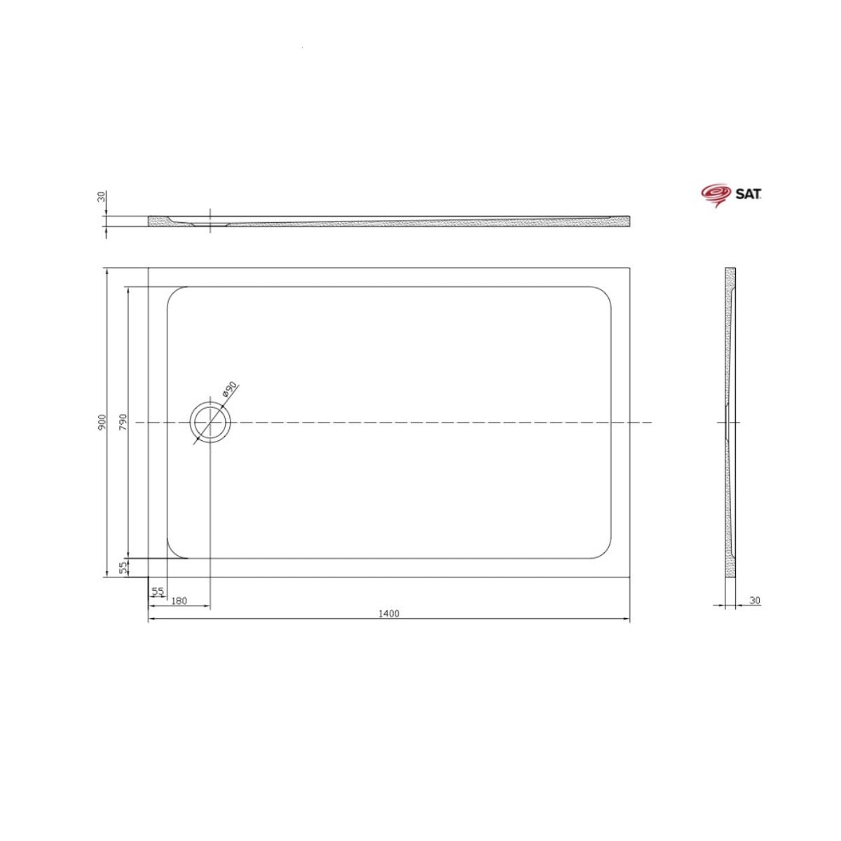 SATSVPRO14090 SAT Project 140 x 90 cm pravokotna tuš kad iz litega marmorja
