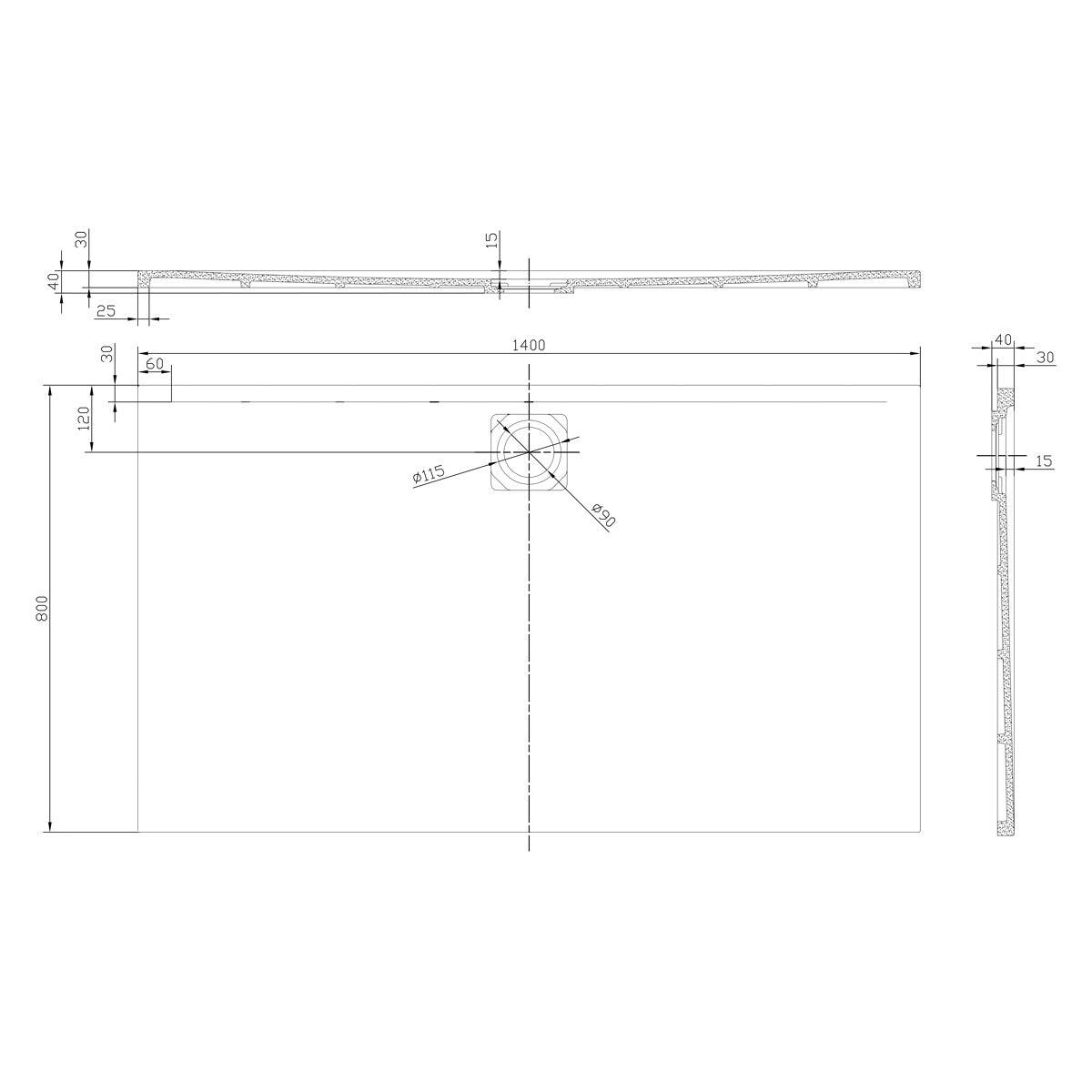 SATSVVI14080B SAT Vision 140 x 80 cm pravokotna tuš kad iz litega marmorja