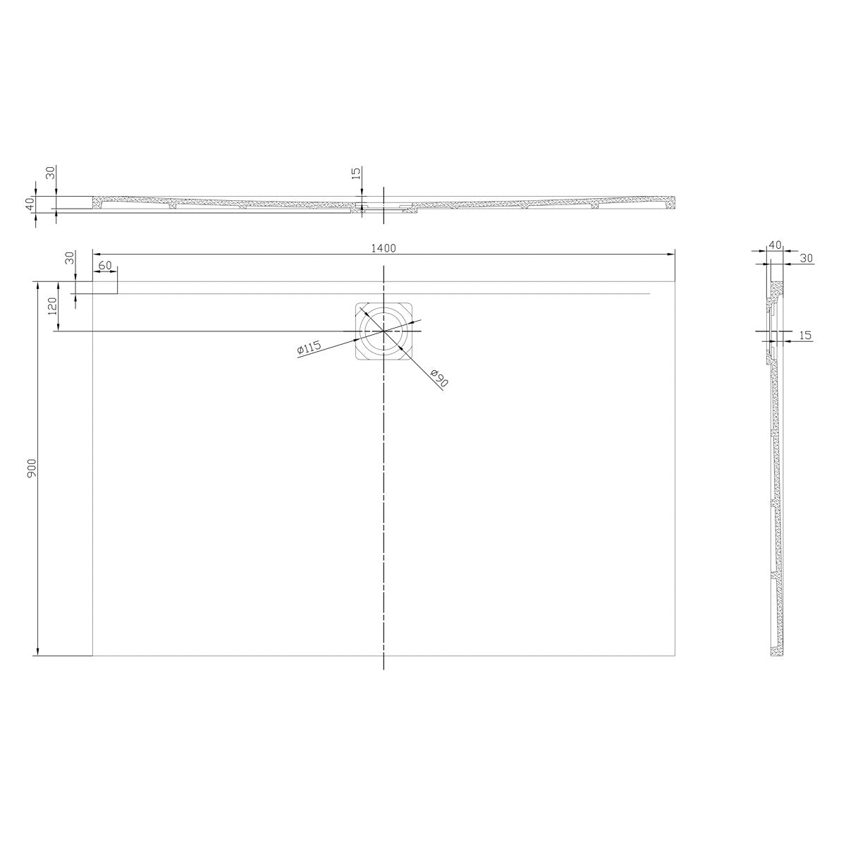 SATSVVI14090S SAT Vision 140 x 90 cm pravokotna tuš kad iz litega marmorja