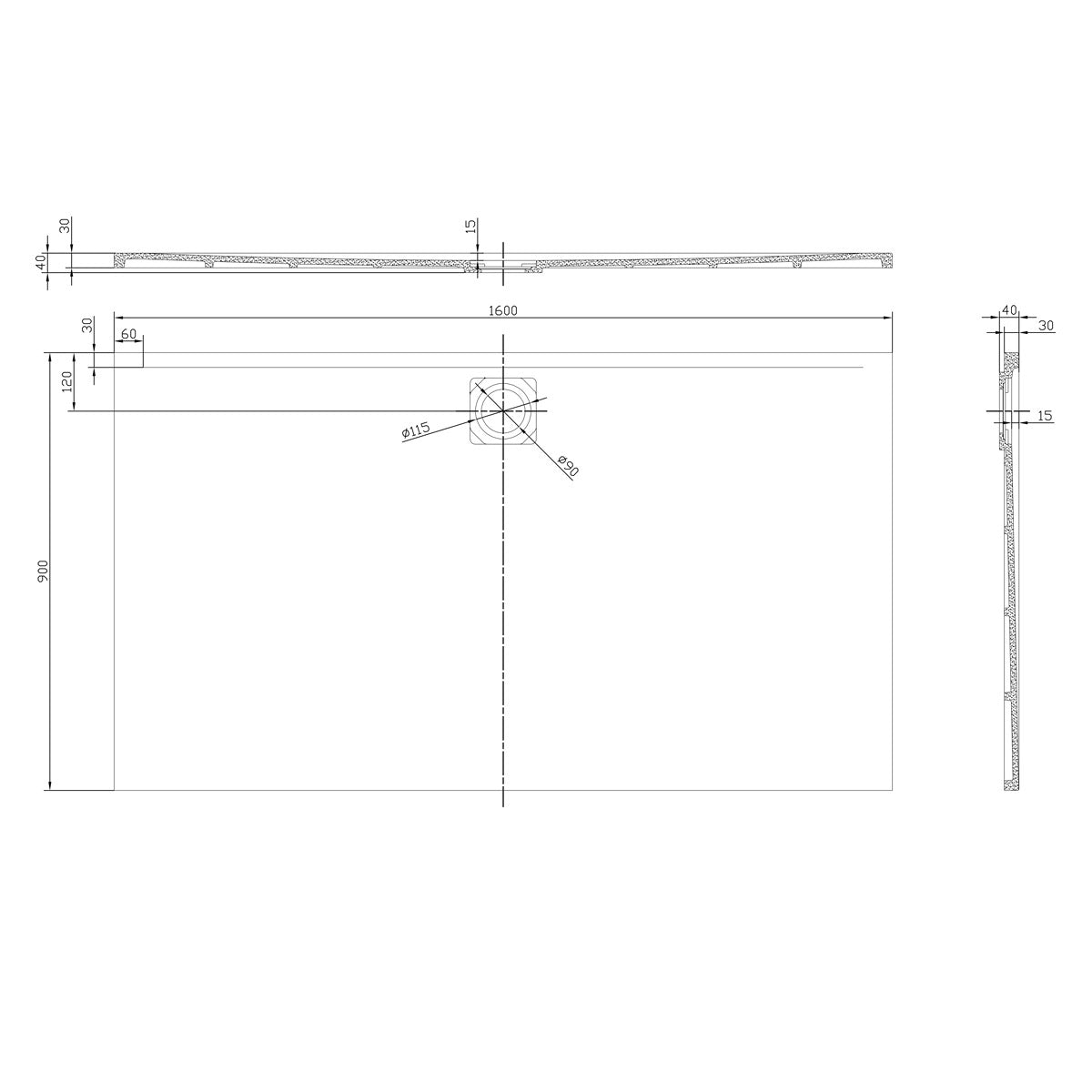 SATSVVI16090S SAT Vision 160 x 90 cm pravokotna tuš kad iz litega marmorja