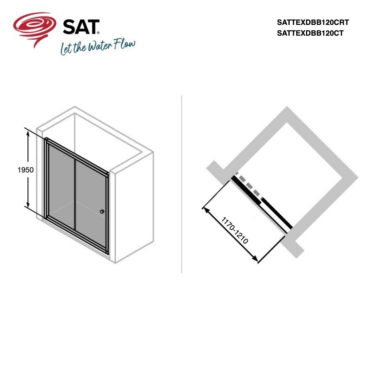 SATTEXDBB120CT SAT TEX 120 drsna tuš vrata brez spodnjega okvirja črna