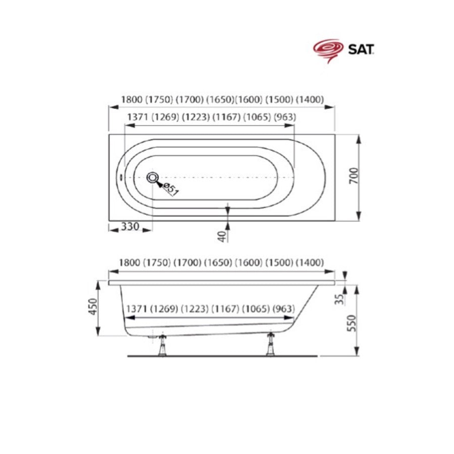 SATVAPRO150 SAT Project 150 x 70 kopalna kad za vgradnjo
