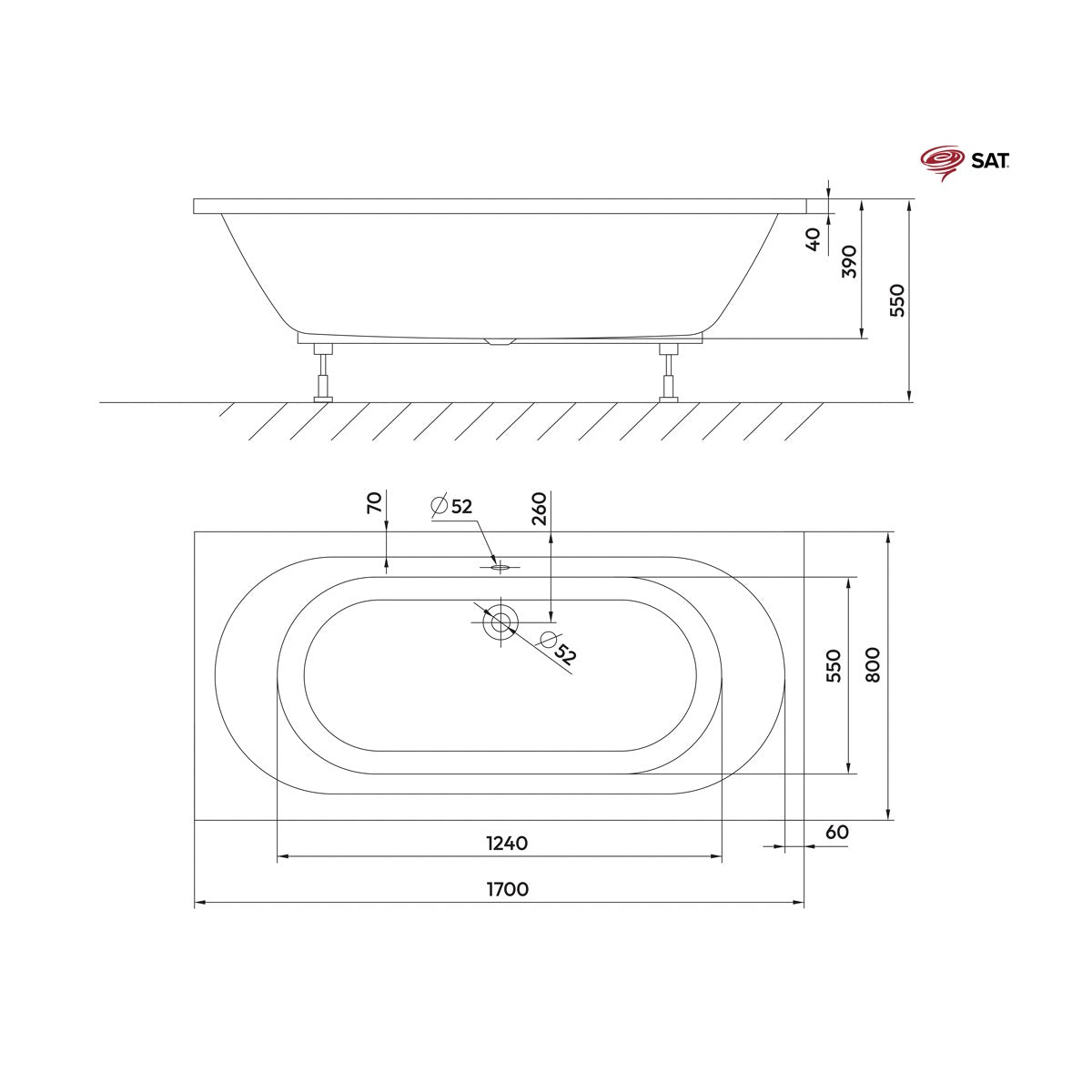 SATVINF170 SAT Infinitio 170 x 80 kopalna kad za vgradnjo