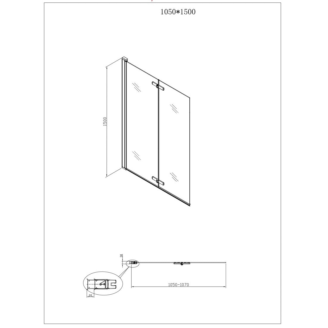 SATVZSKNEW105 SAT SK 150 x 105 zložljiva tuš stena za kad