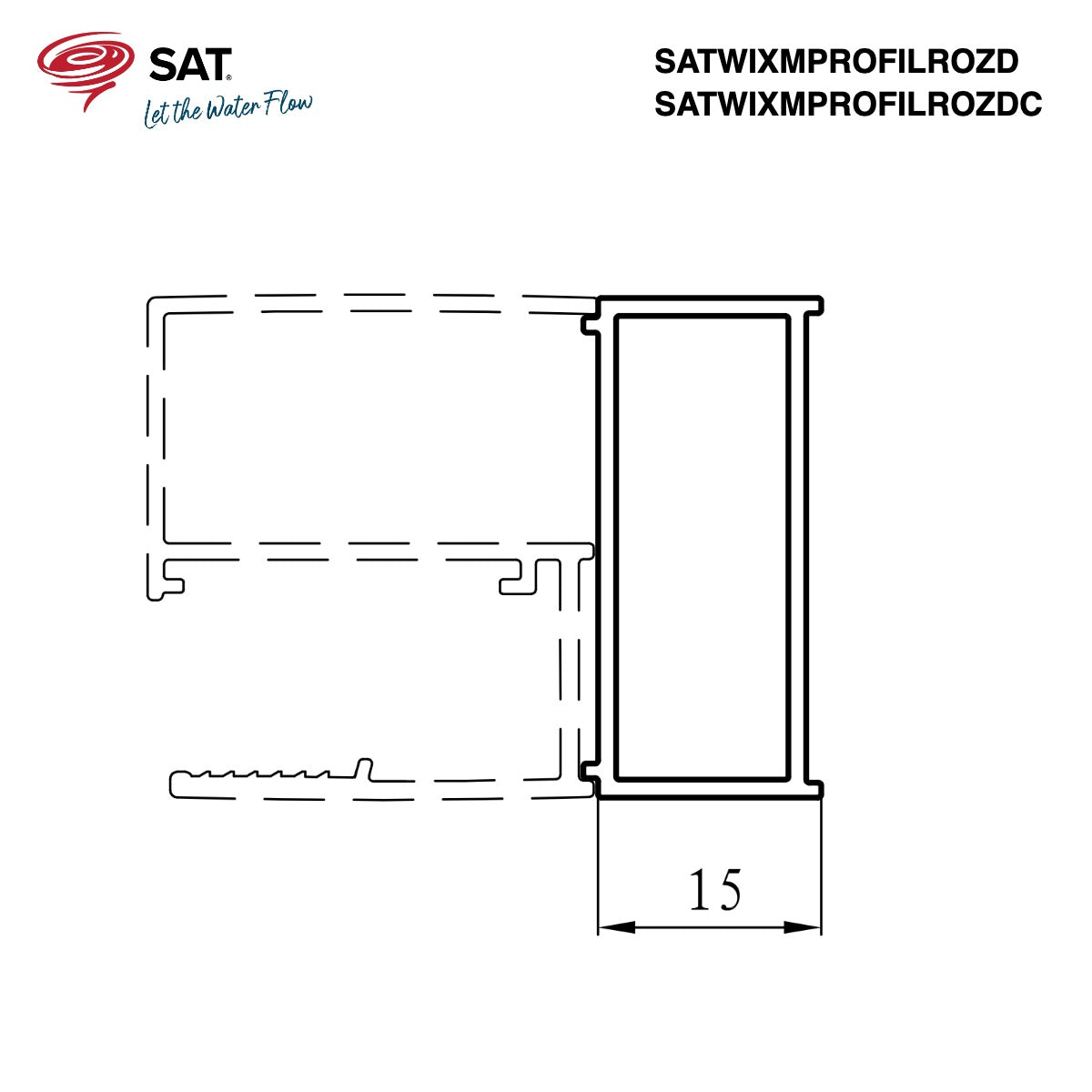 SATWIXMPROFILROZDC SAT Walk-In Xmotion 15 mm črni razširitveni profil