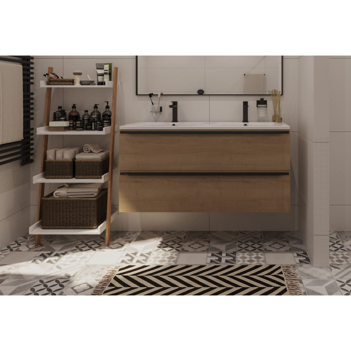 NOBIA120ZDS Naturel Nobia 120 x 46 cm dvojni umivalnik z omarico