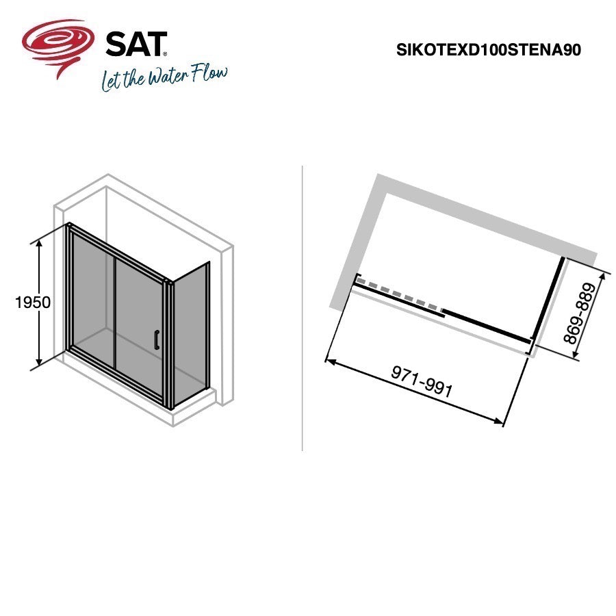SIKOTEXD100STENA90 SAT TEX 100 x 90 pravokotna tuš kabina