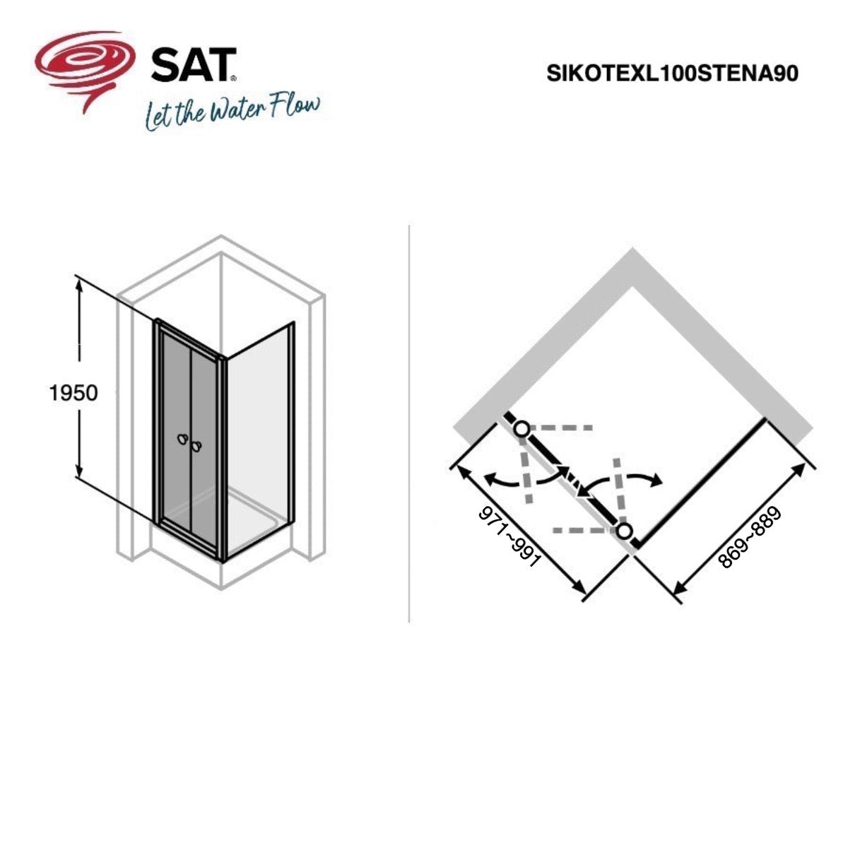 SIKOTEXL100STENA90 SAT TEX 100 x 90 pravokotna tuš kabina