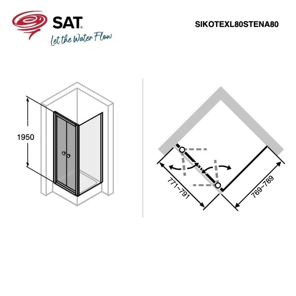 SIKOTEXL80STENA80 SAT TEX 80 x 80 kvadratna tuš kabina