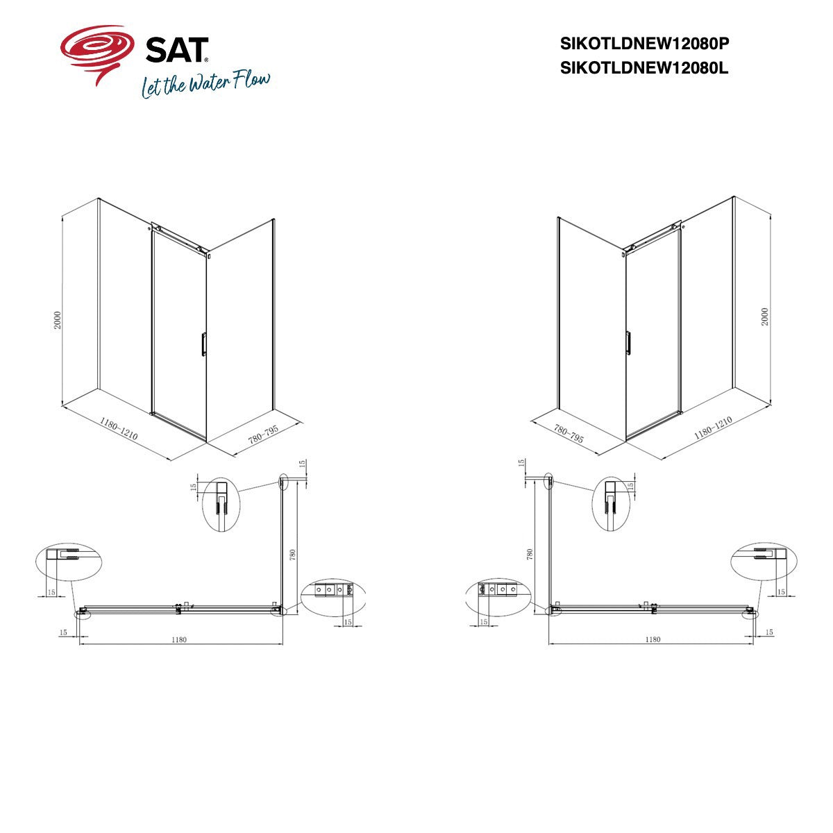SIKOTLDNEW12080L SAT T-Linea 120 x 80 pravokotna tuš kabina