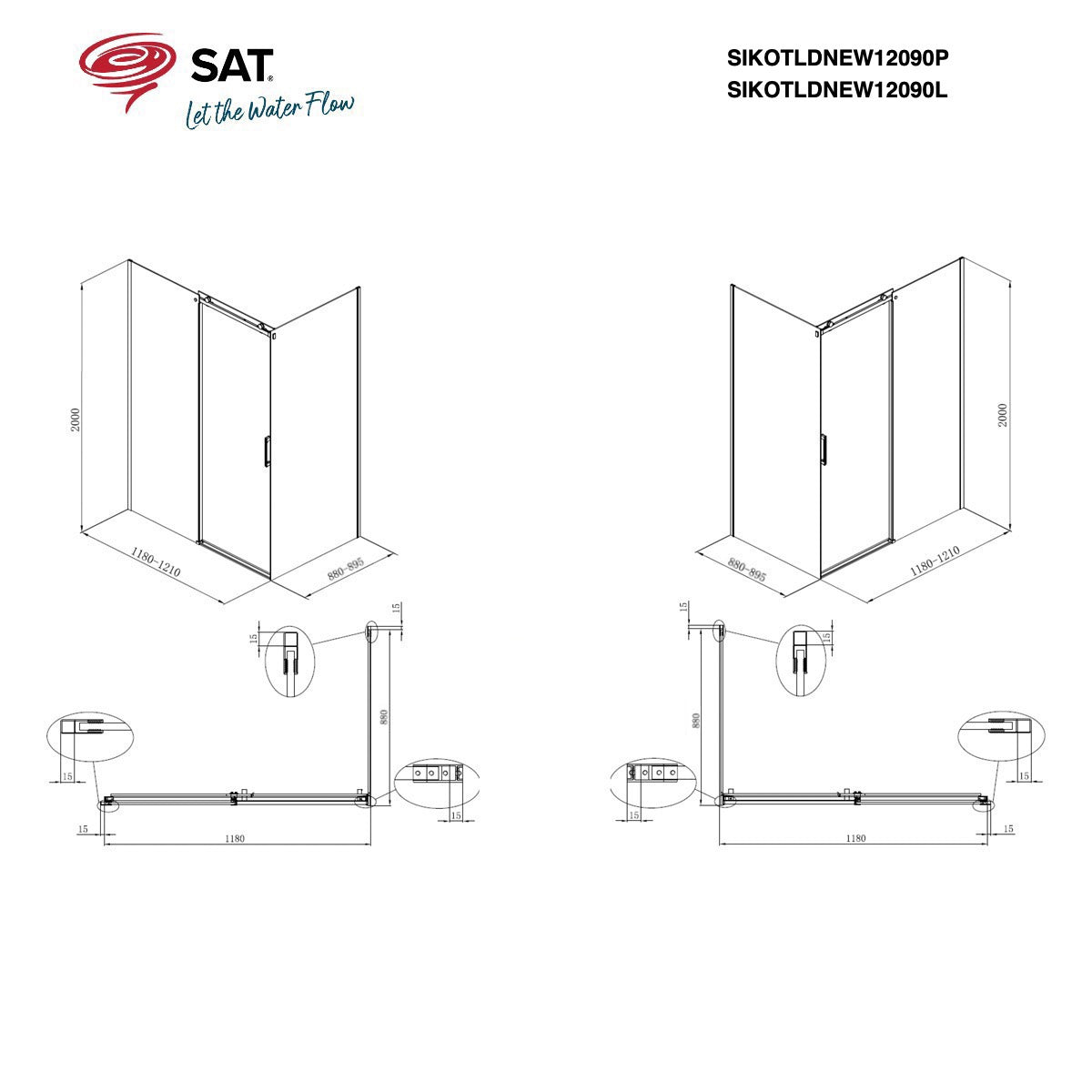 SIKOTLDNEW12090P SAT T-Linea 120 x 90 pravokotna tuš kabina