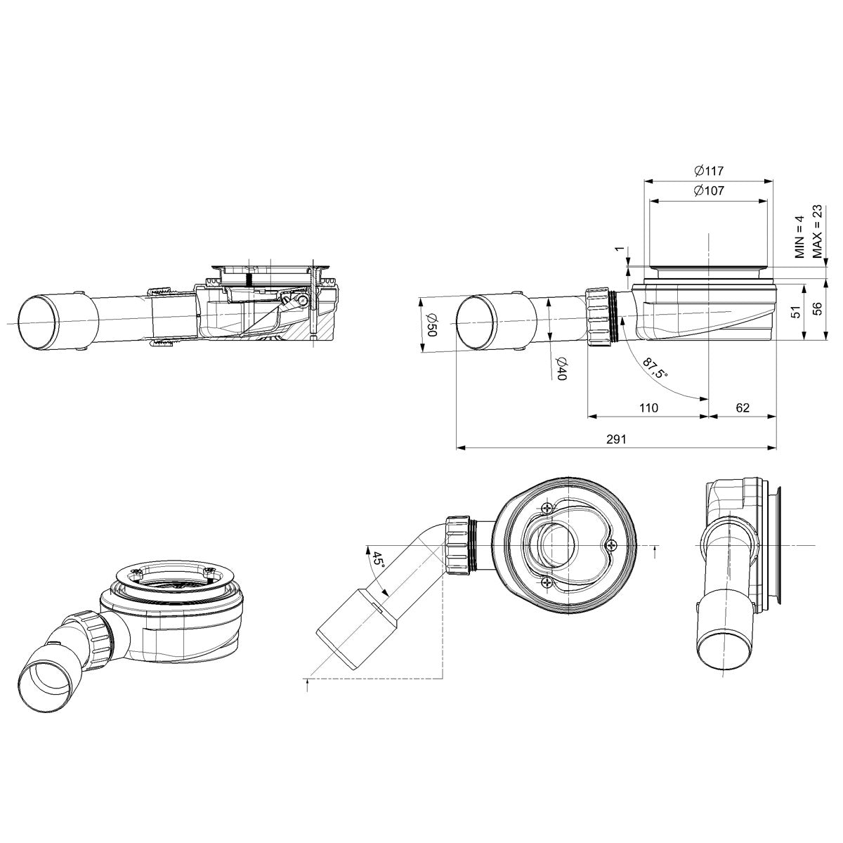 SATESLIM90 SAT Project sifon za tuš kad 90 mm