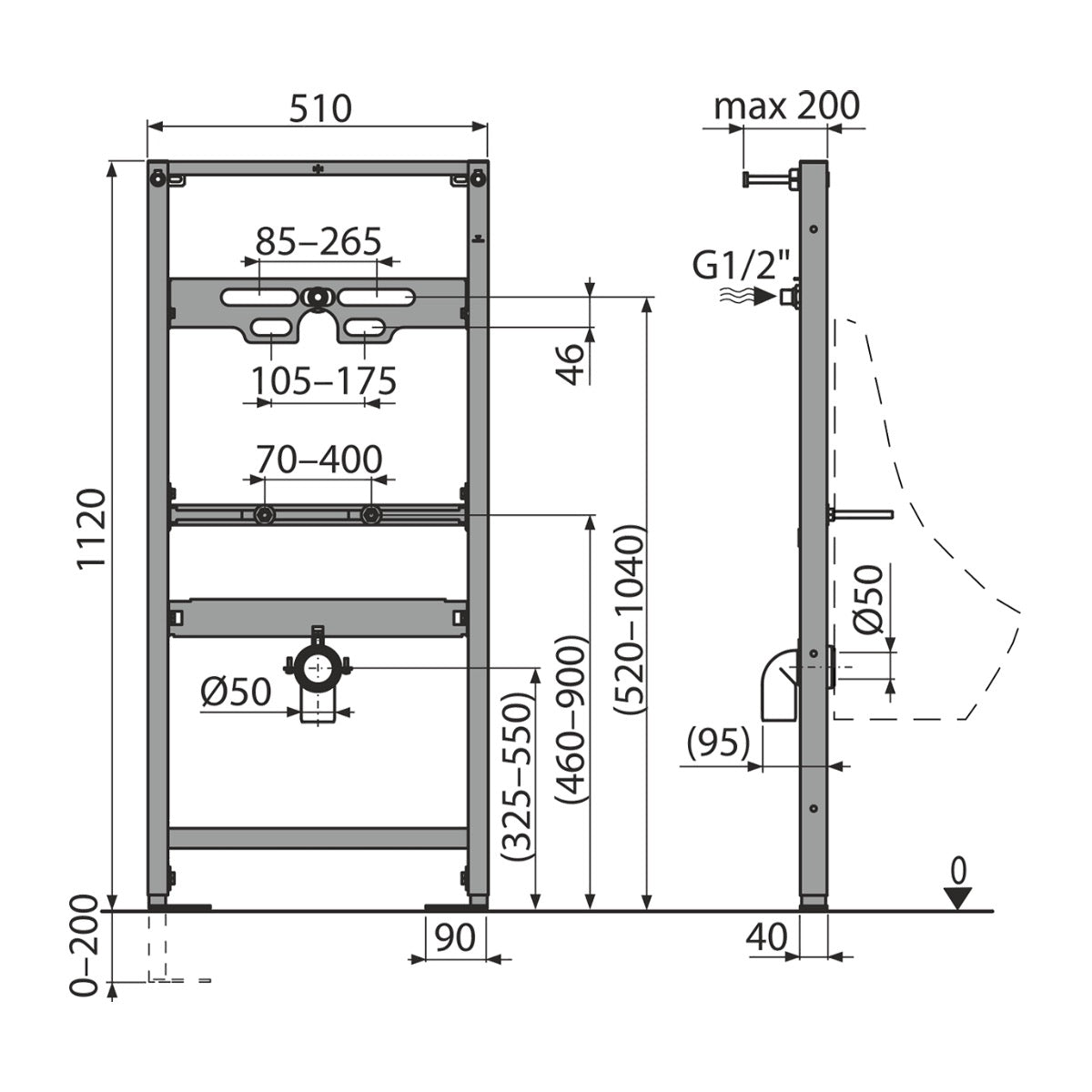 A107/1120 Alcaplast suhomontažni element za pisoar
