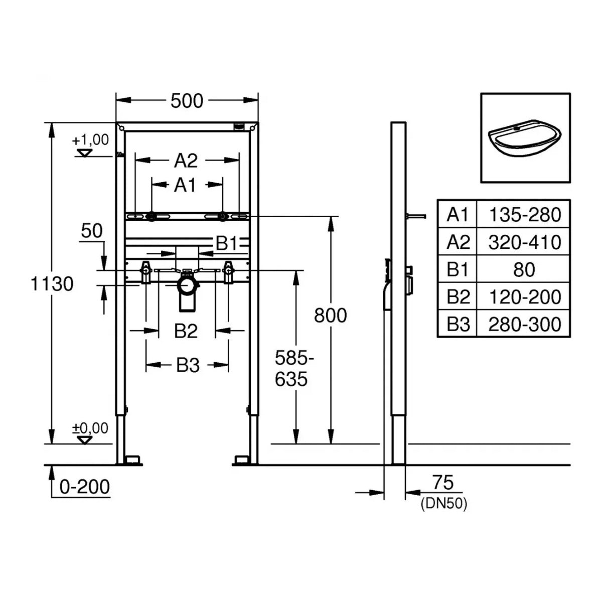 38554001 Grohe Rapid SL suhomontažni element za umivalnik