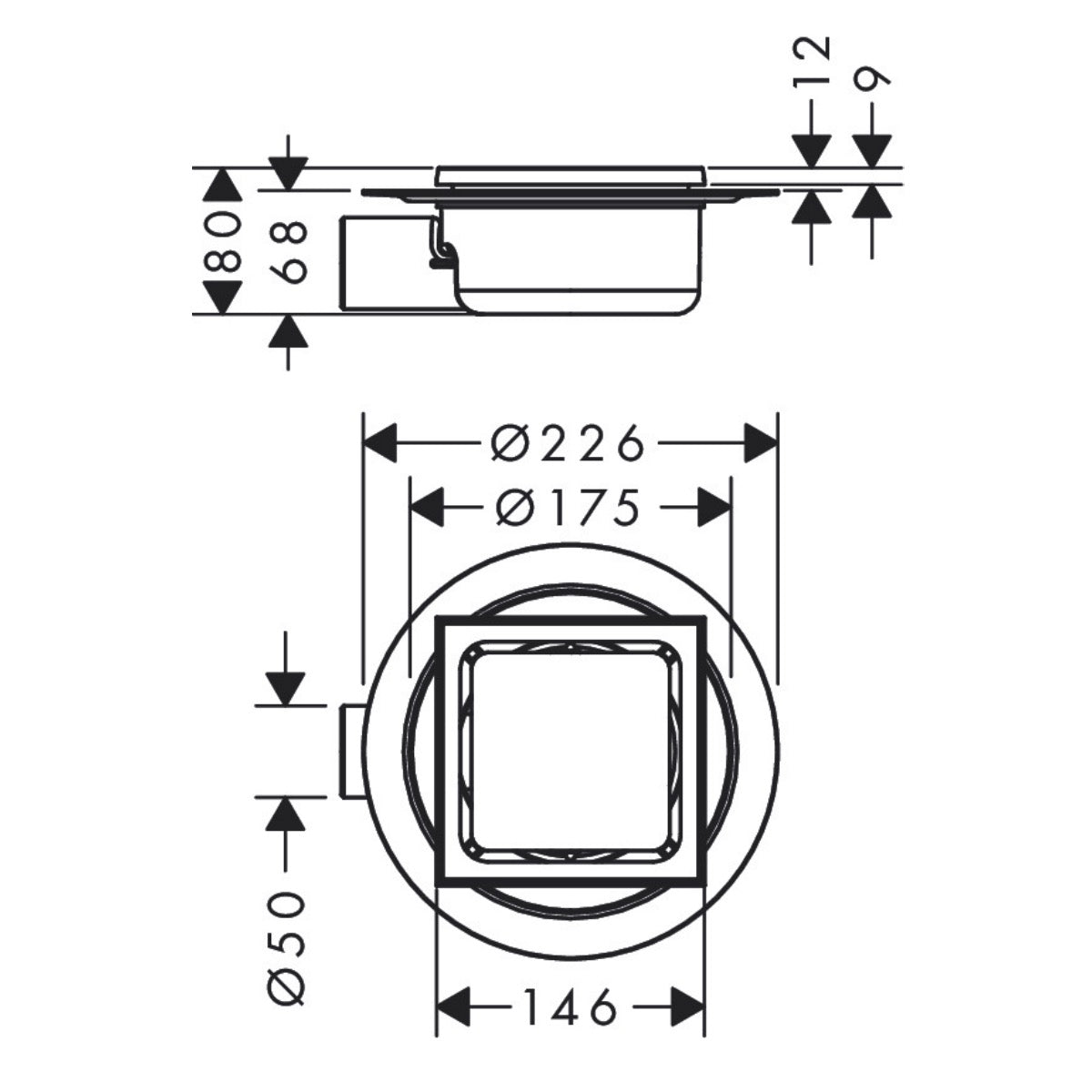 56055800 Hansgrohe RainDrain Spot 150 x 150 mm talni sifon
