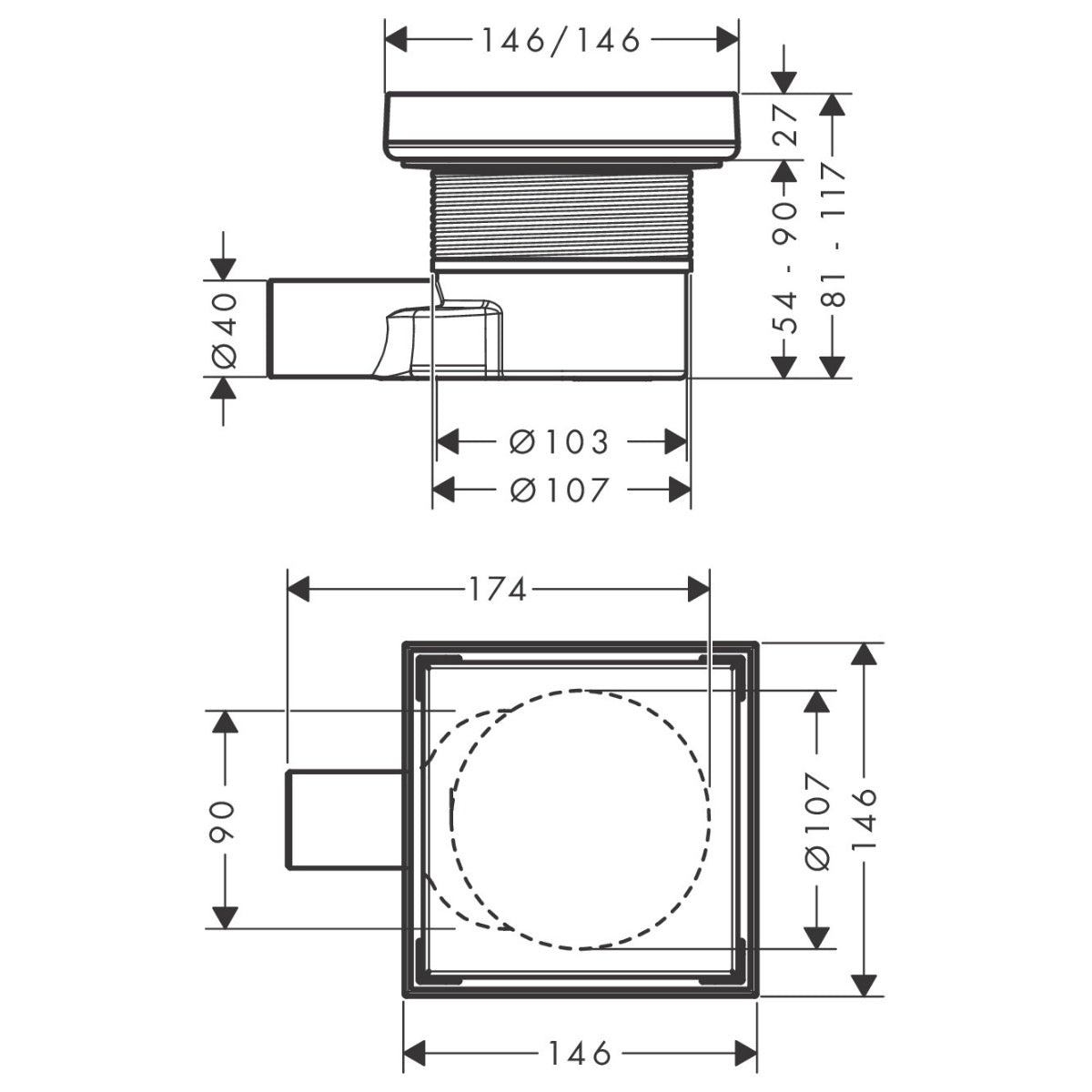 56249670 Hansgrohe RainDrain Point 150 x 150 mm talni sifon