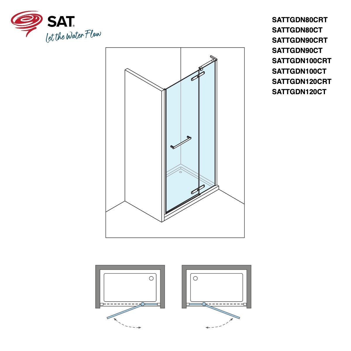 SATTGDN90CT SAT TGD NEW 90 tuš vrata brez okvirja črna
