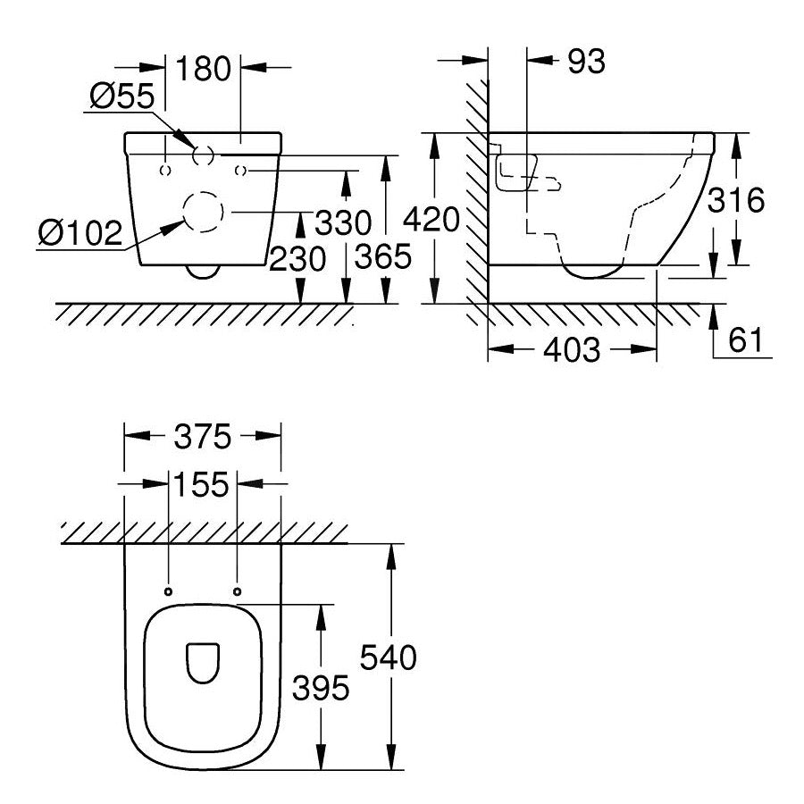 39538000 Grohe Euro Ceramic viseča brezrobna WC školjka