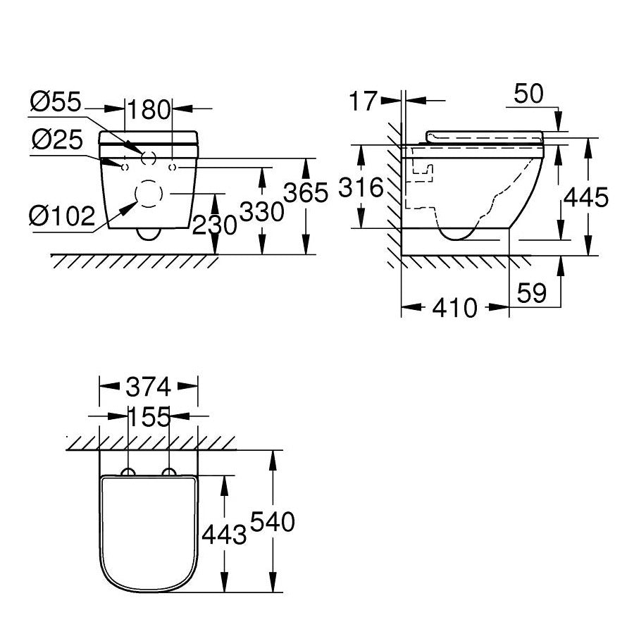39554000 Grohe Euro Ceramic viseča brezrobna WC školjka z WC desko s počasnim zapiranjem