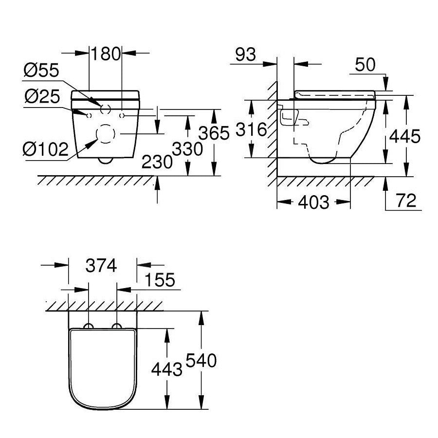 39703000 Grohe Euro Ceramic viseča brezrobna WC školjka z WC desko s počasnim zapiranjem