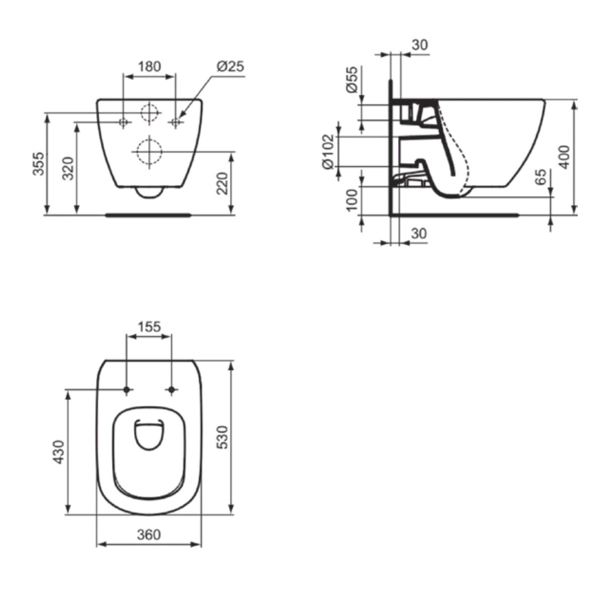 T0079V3 Ideal Standard Tesi AQUABLADE viseča brezrobna WC školjka črna