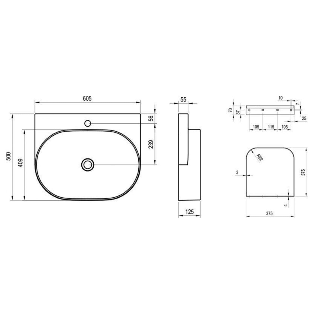 X000001534 Ravak Yard 60 x 50 cm keramični umivalnik z nosilcem