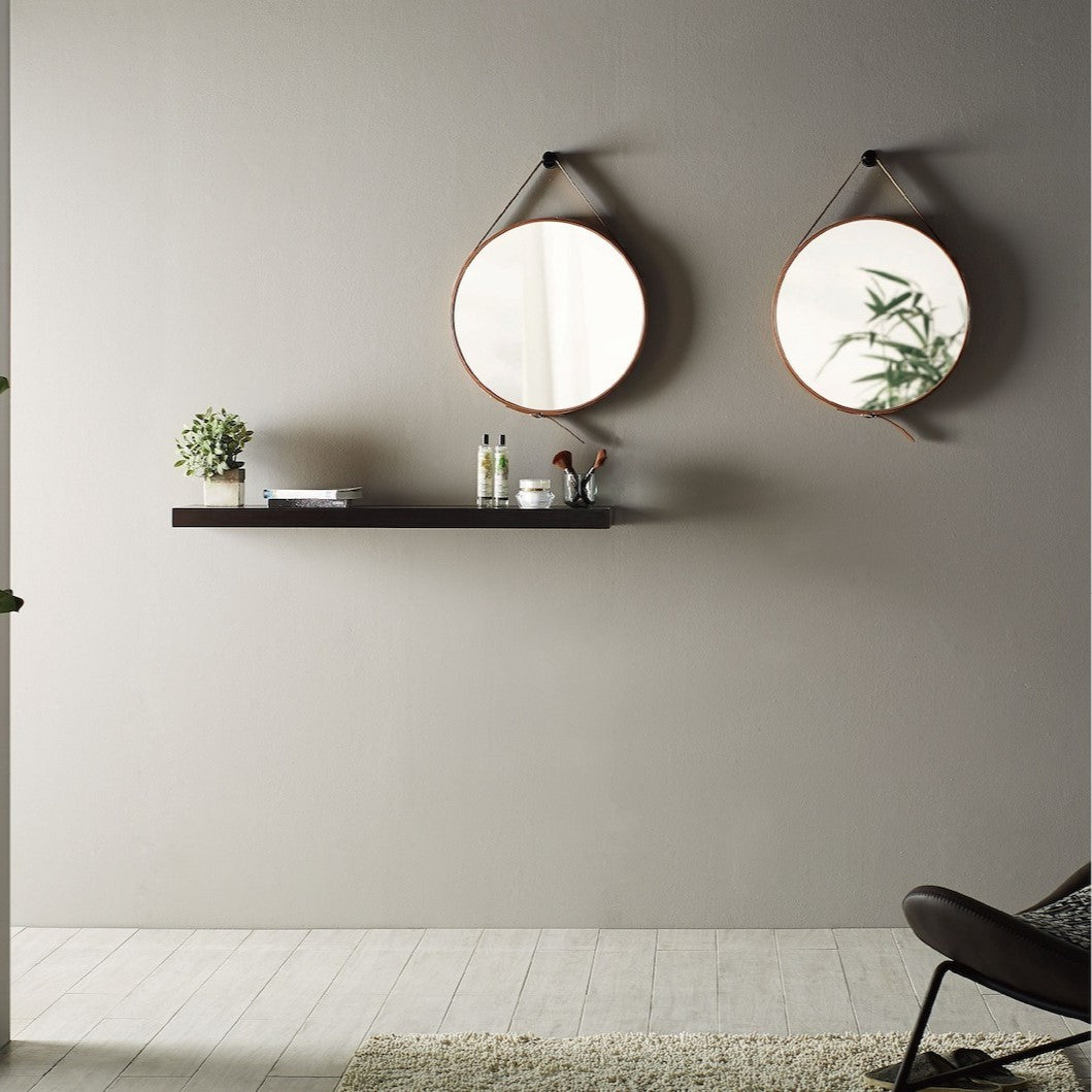 ZREM50H Naturel 50 x 50 cm okroglo ogledalo z usnjenim trakom