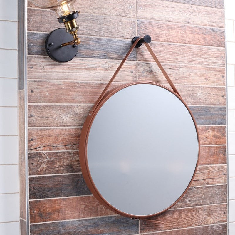 ZREM50H Naturel 50 x 50 cm okroglo ogledalo z usnjenim trakom