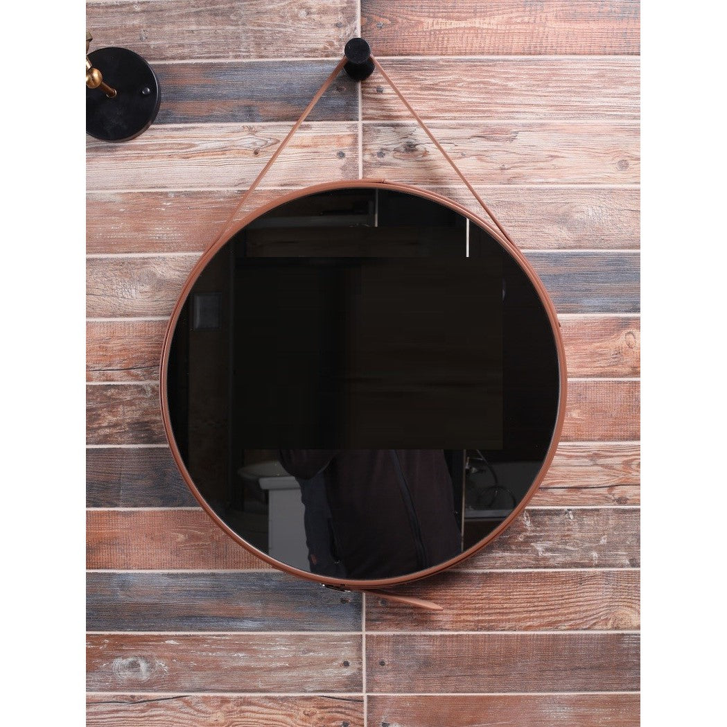 ZREM50H Naturel 50 x 50 cm okroglo ogledalo z usnjenim trakom