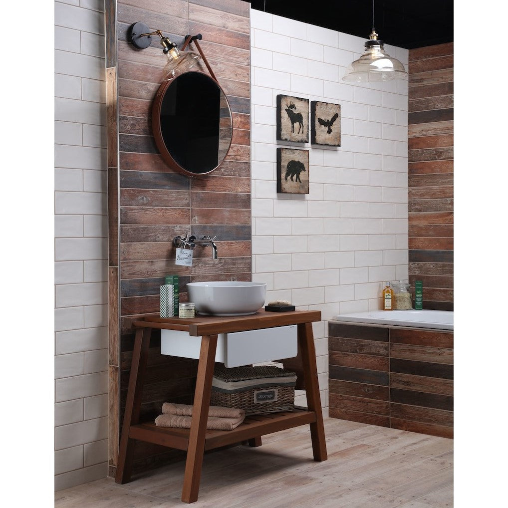 ZREM50H Naturel 50 x 50 cm okroglo ogledalo z usnjenim trakom