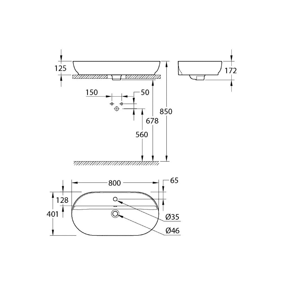 103571SH00 Grohe Essence 80 x 40 cm ovalni nadpultni umivalnik z odprtino za armaturo