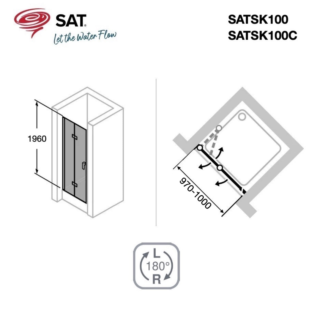 SATSK100C SAT SK 100 zložljiva tuš vrata črna